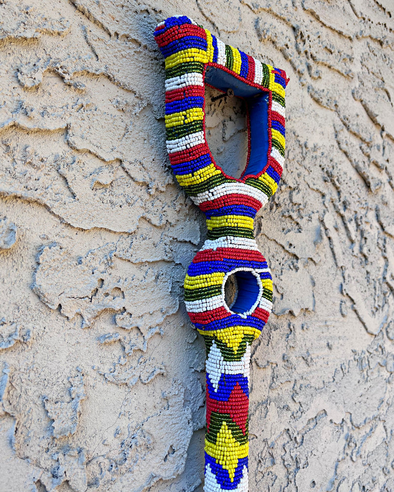 Bamileke Hand Beaded African Carved Walking Stick / Cane