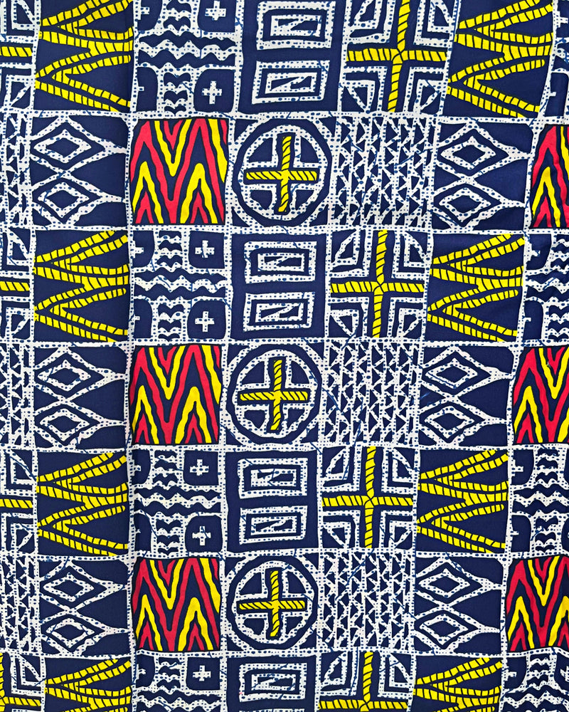 Atoghu Bangangte African Wax Print Fabric - Blue / Red / Yellow