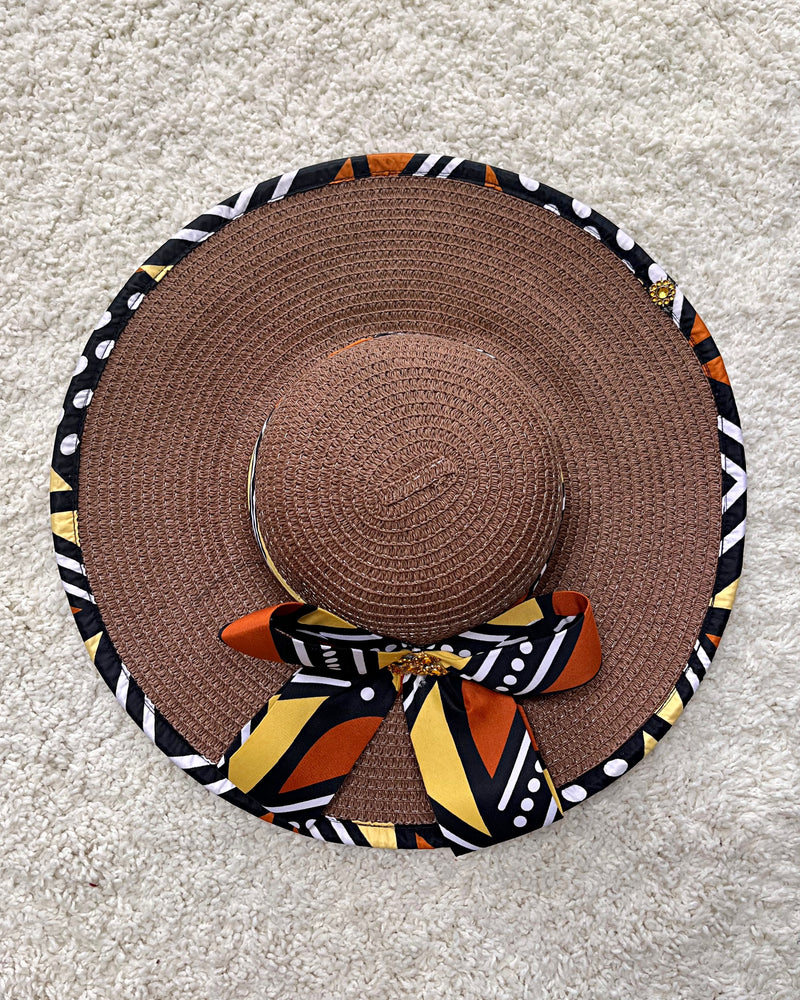 Bogolan African Print Straw Church Sun Hat