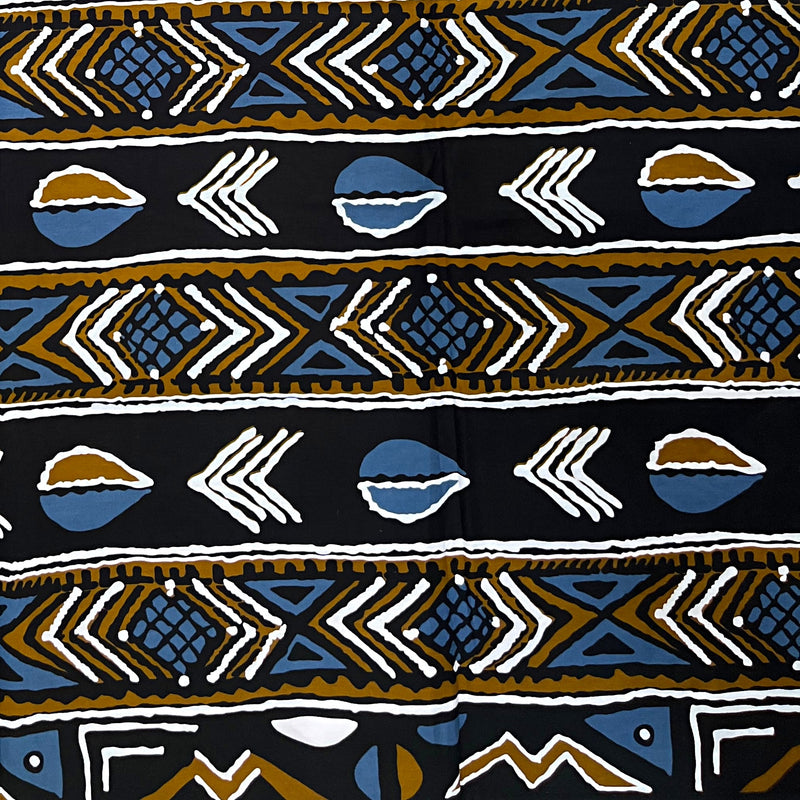 African Wax Print Fabric ( Ankara) - Black / Blue / Brown