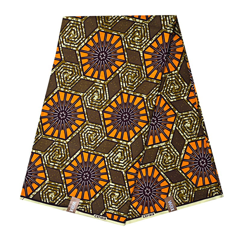 African Wax Print Fabric by The Yard - Brown / Orange