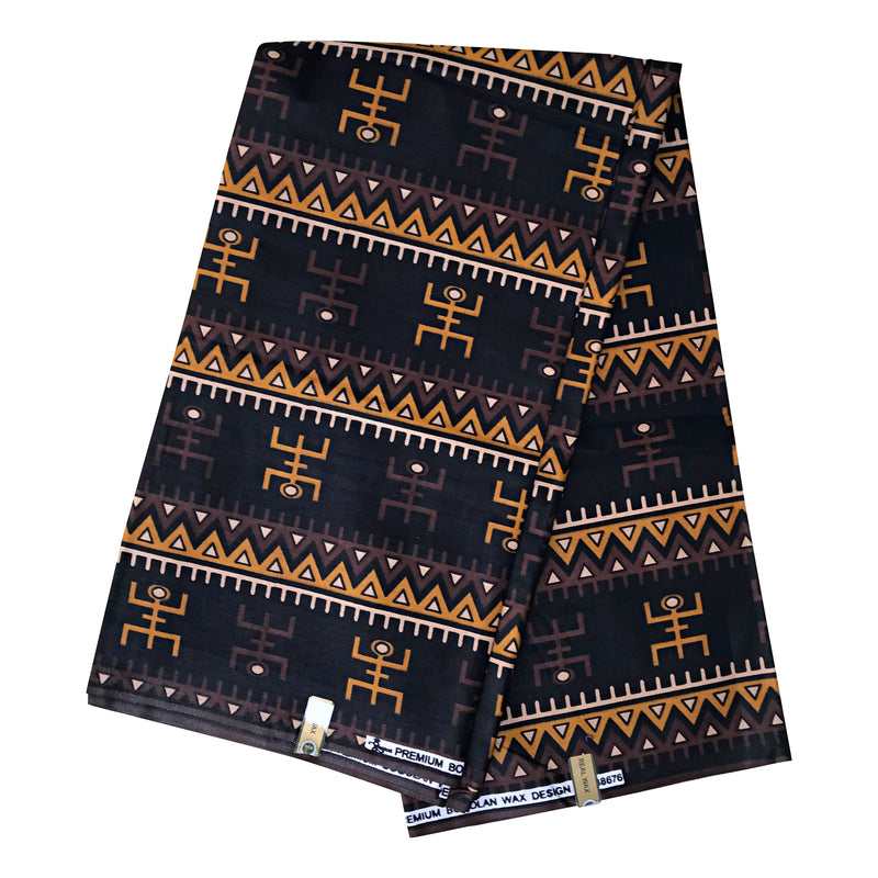 African Wax Print Fabric by the yard - Brown / Black - Afrilege