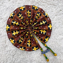 African Print Circle Foldable Handheld Fan - Brown / Yellow - Afrilege
