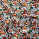 Floral Satin Silk Print Fabric - Orange / Green / Brown - Afrilege