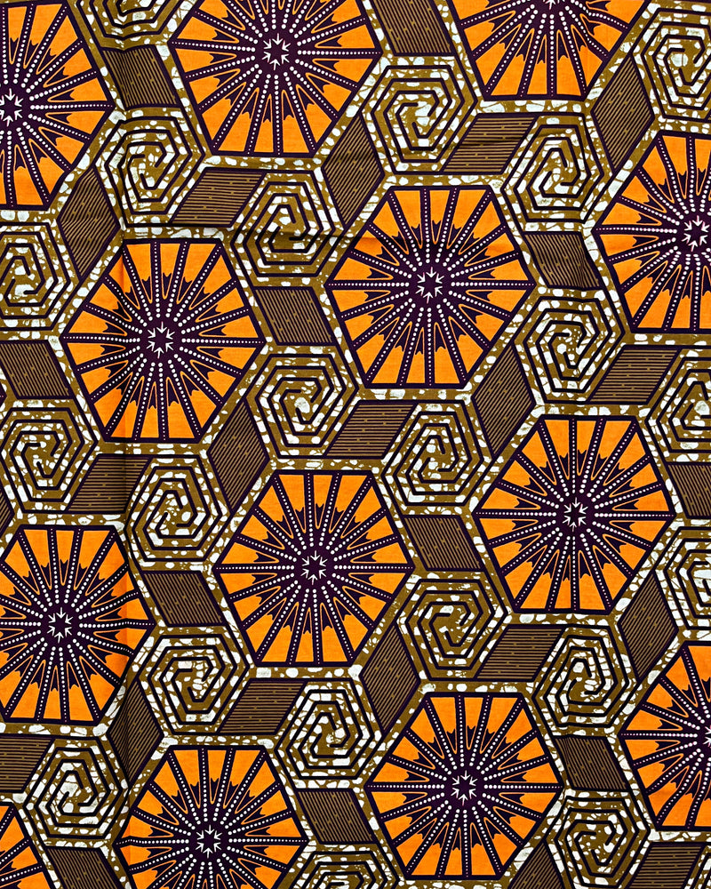 African Wax Print Fabric by The Yard - Brown / Orange