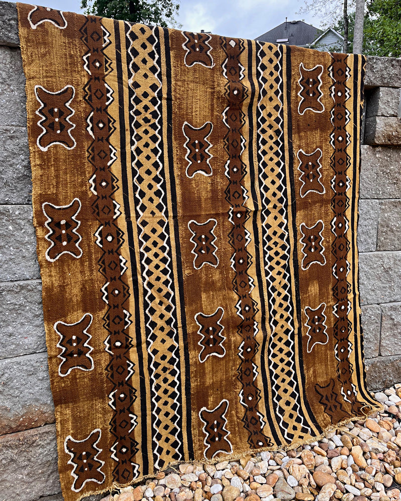 African Handmade Bogolan Mud Cloth Fabric - Brown