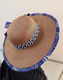 Ndop African Print Straw Church Sun Hat - Brown / Blue - Afrilege