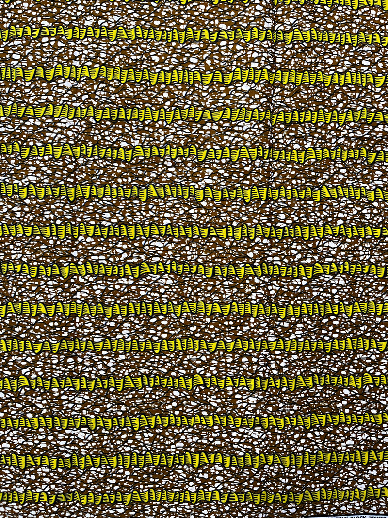 African Wax Print Fabric by The Yard - Brown / Yellow