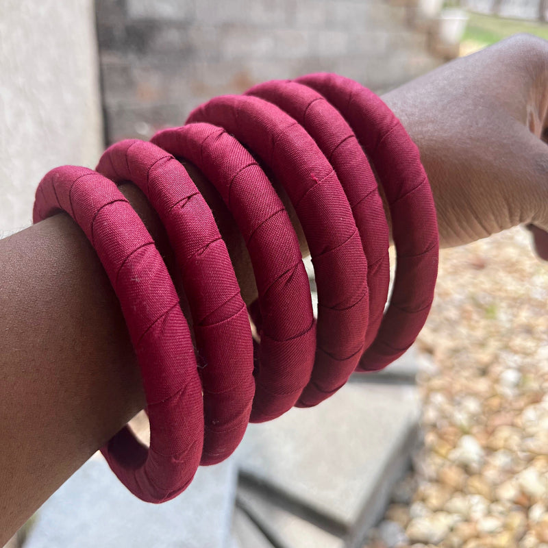 Burgundy African Print Small Bangle Bracelets