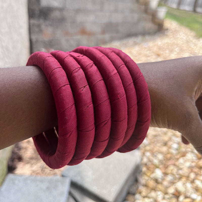 Burgundy African Print Small Bangle Bracelets