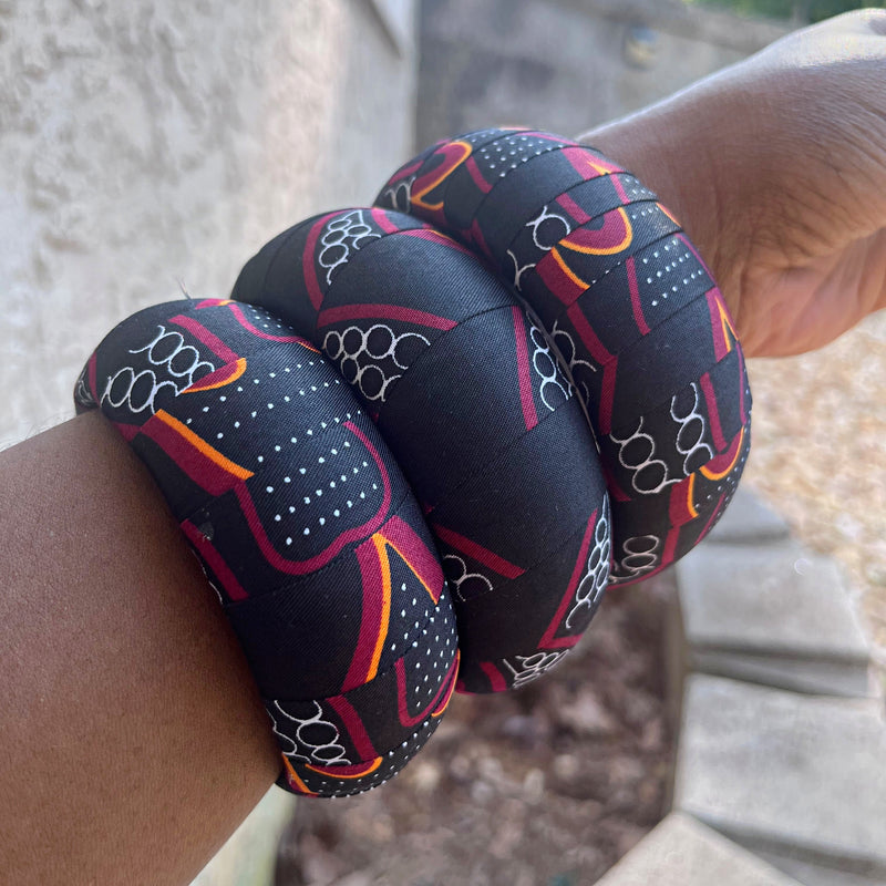 Burgundy Toghu African Print Bangle Bracelets