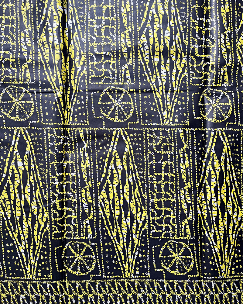 Bamileke Ndop Patterns African Wax Print Fabric (Ankara) - Black / Yellow