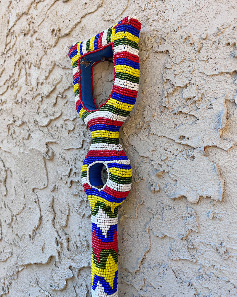 Bamileke Hand Beaded African Carved Walking Stick / Cane