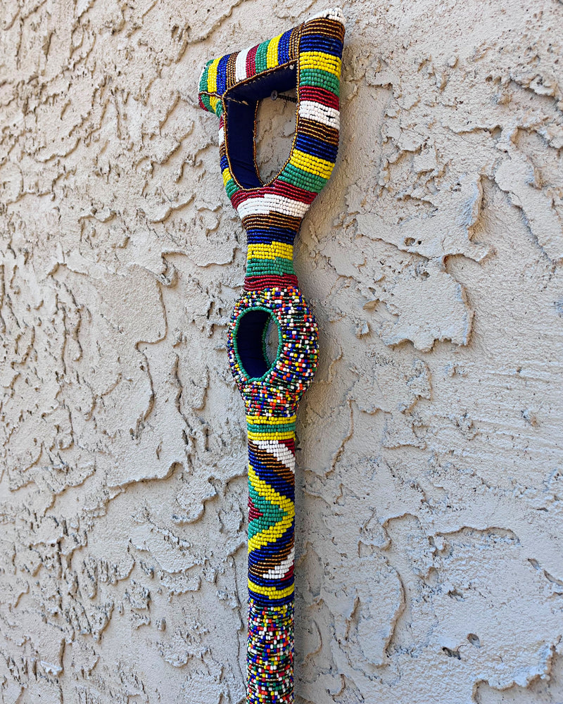 Bamileke Hand Beaded African Carved Walking Stick / Cane