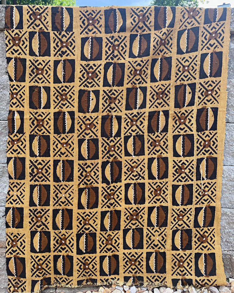 African Bogolan Mud Cloth Handmade Fabric - Mustard / Brown