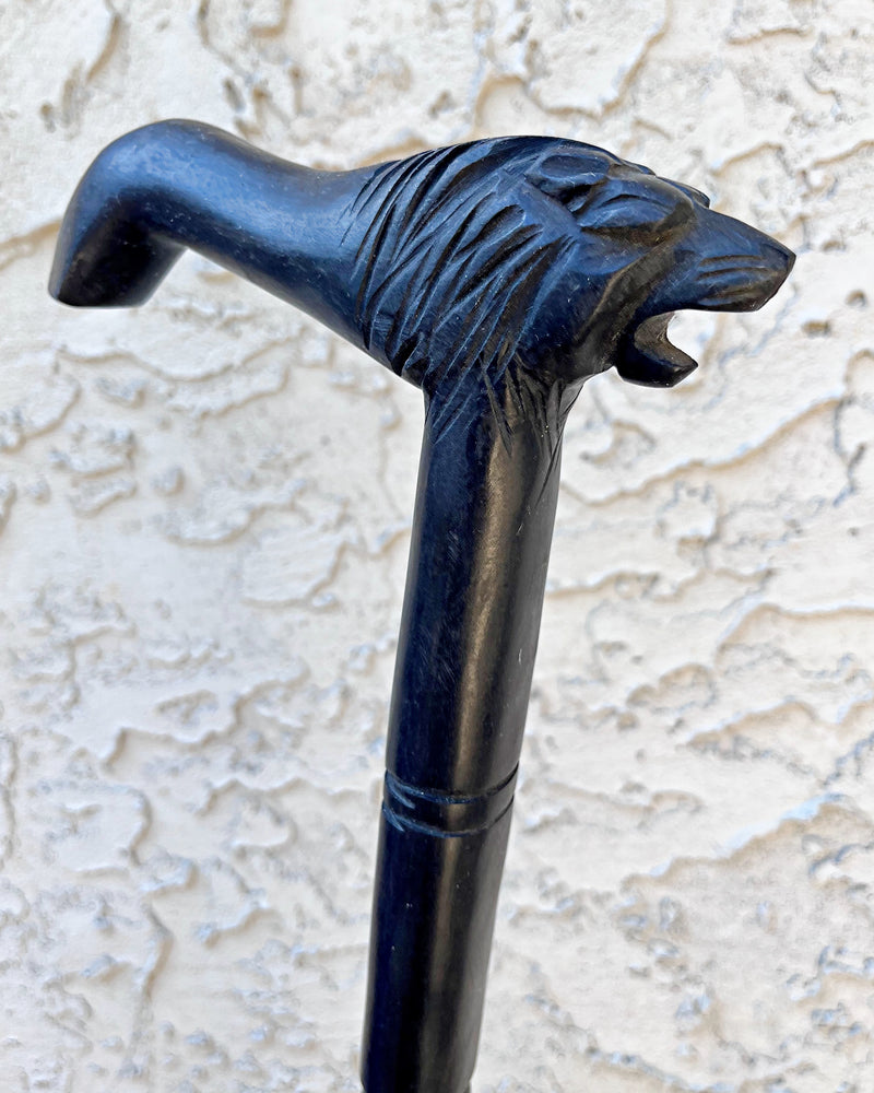 Lion head Ebony Wood Carved Walking Stick / Cane