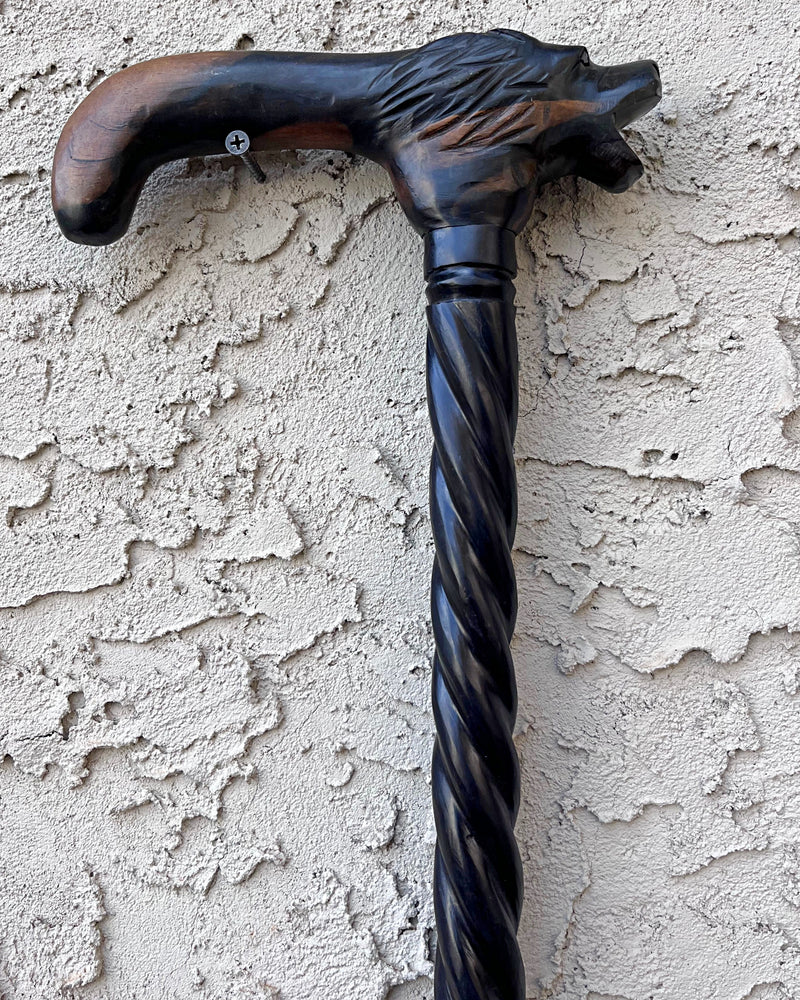 Lion head Ebony Wood Carved Walking stick / cane - Afrilege