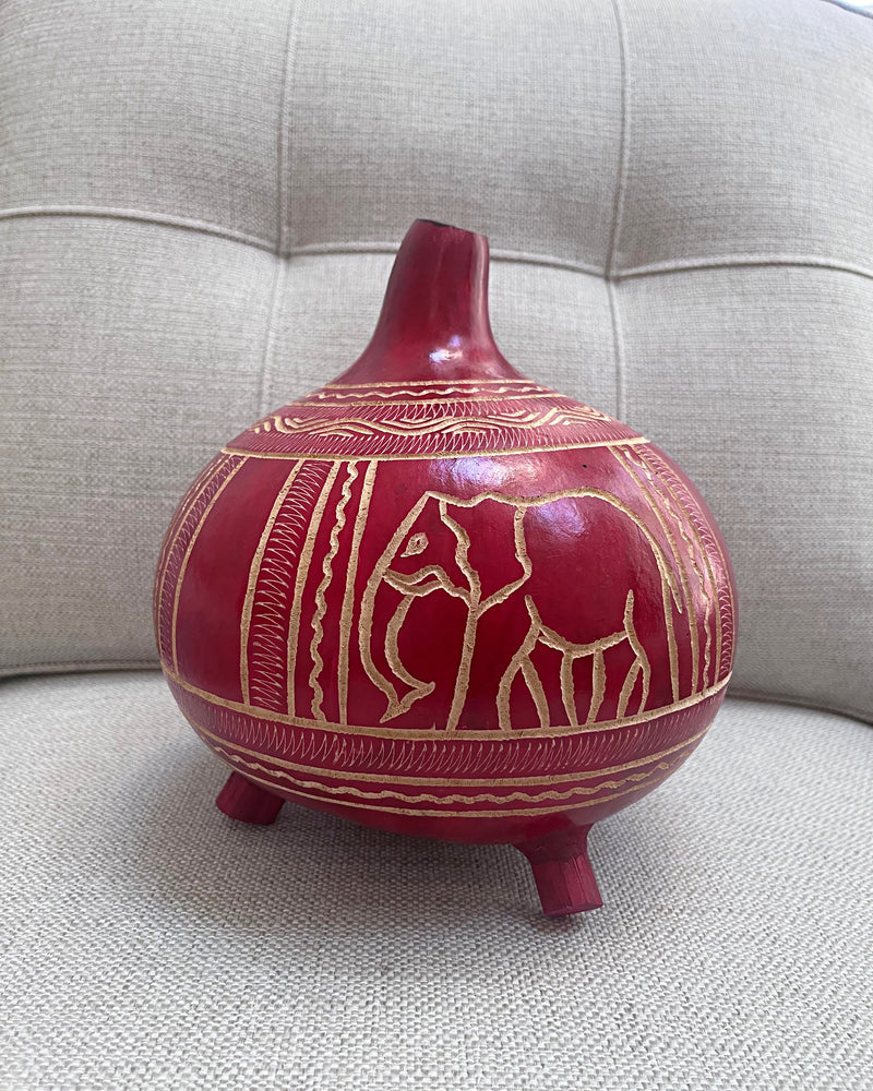 Red Hand-carved African Gourd Calabash - Afrilege
