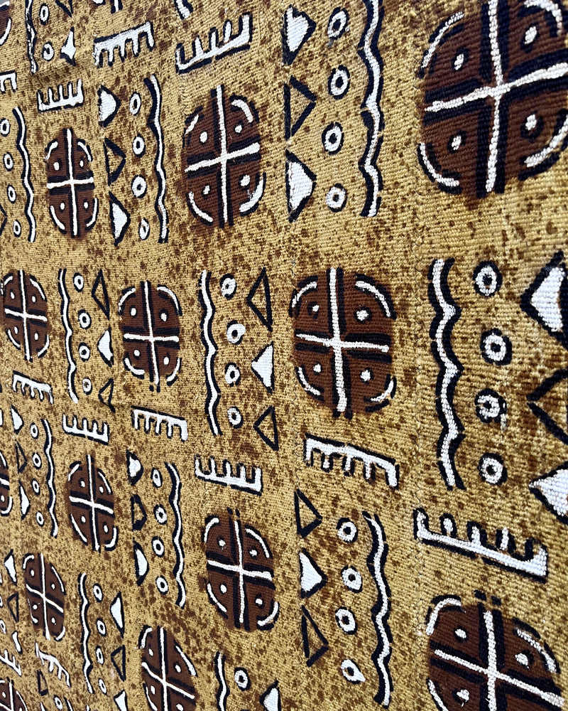 African Bogolan Mud Cloth Handmade Fabric - Mustard / Brown