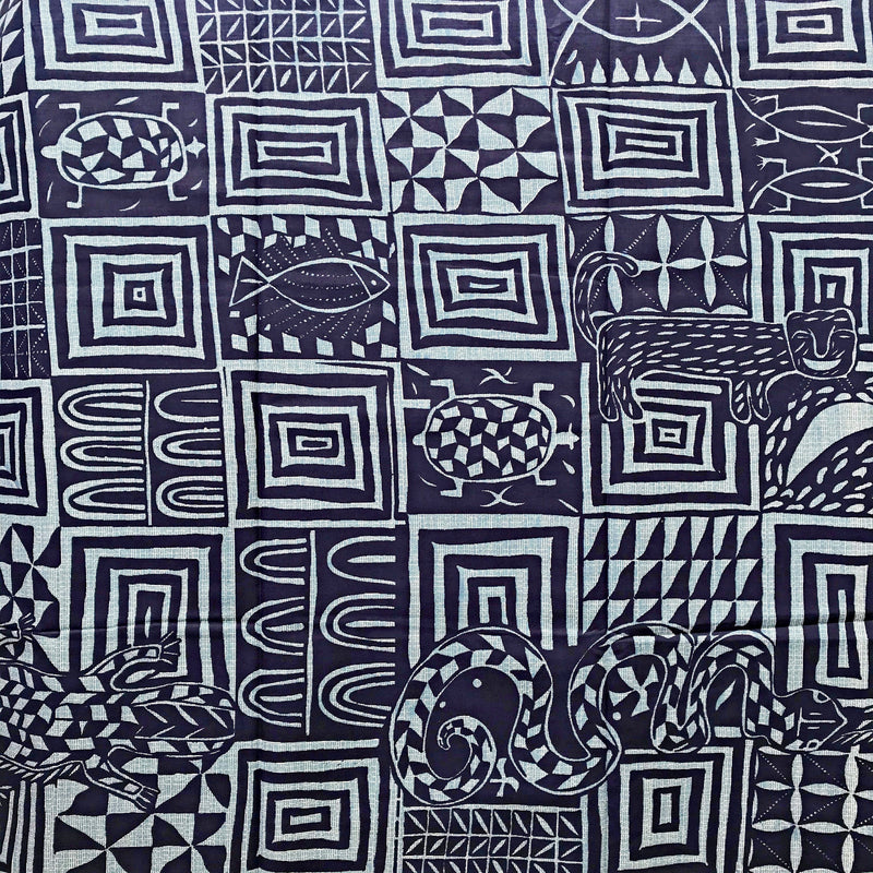 Atoghu Bamileke African Wax Print Fabric - Navy Blue - Afrilege