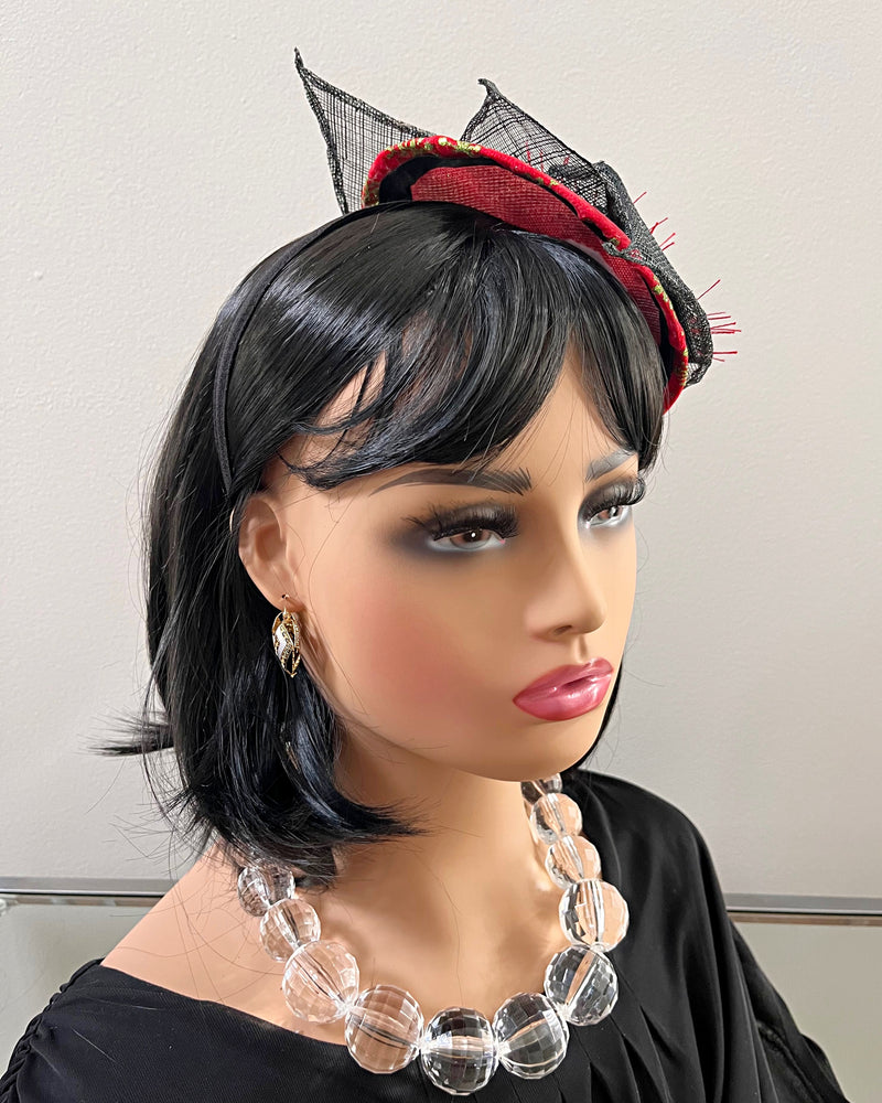 Gloria Fascinator Headband Hat for women- Red/ Black / Gold