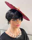 Toghu Fascinator Flat Derby Hat - Black / Burgundy