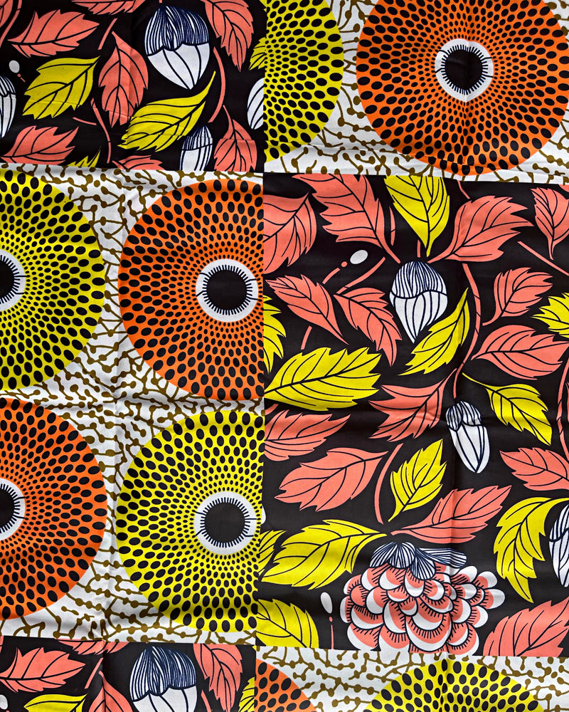 African Wax Print Fabric ( Ankara) - Orange / Yellow