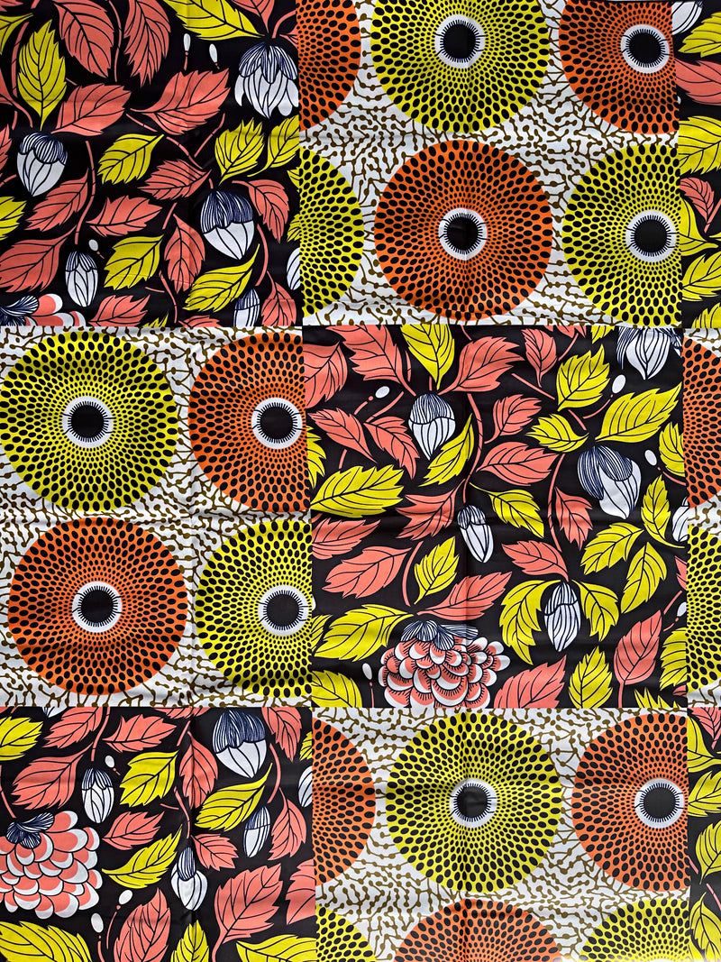 African Wax Print Fabric ( Ankara) - Orange / Yellow