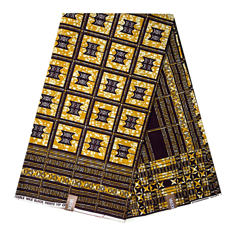 African Wax Print Fabric by The Yard - Brown / Gold