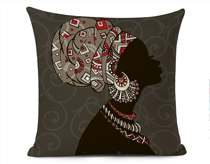 African Woman Ethnic Pillow Cover - Multicolor - Afrilege