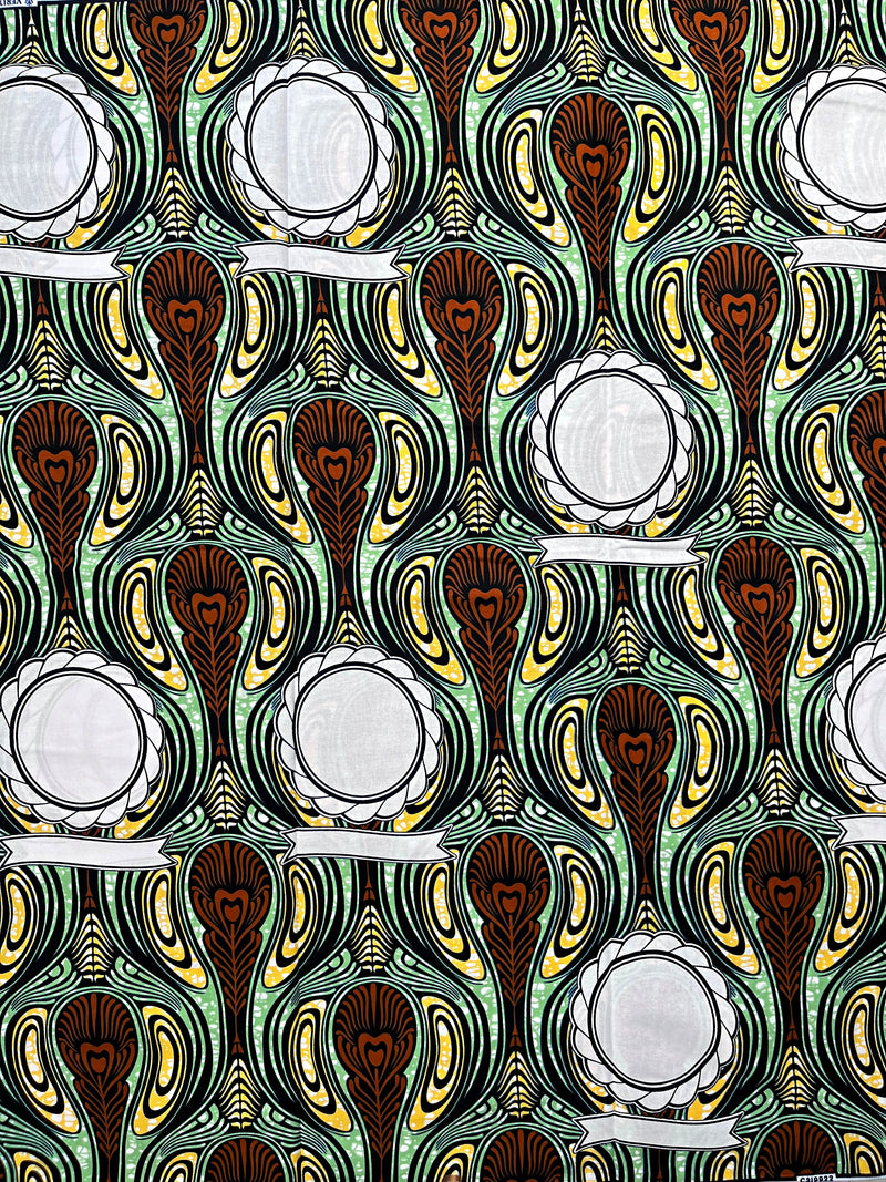 African Wax Print Fabric (Ankara) - Green / Brown