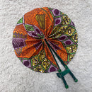 African Print Circle Foldable Handheld Fan - Orange / Green - Afrilege