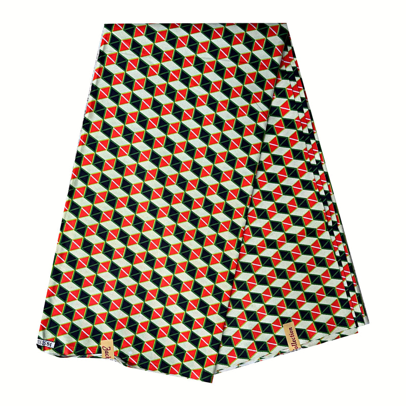 African Wax Print Fabric (Ankara) - Green / Orange