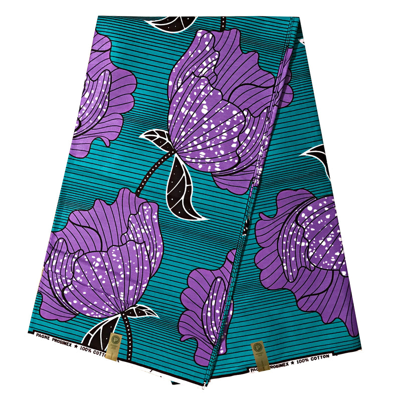 African Wax Print Ankara Fabric - Green / Purple - Afrilege