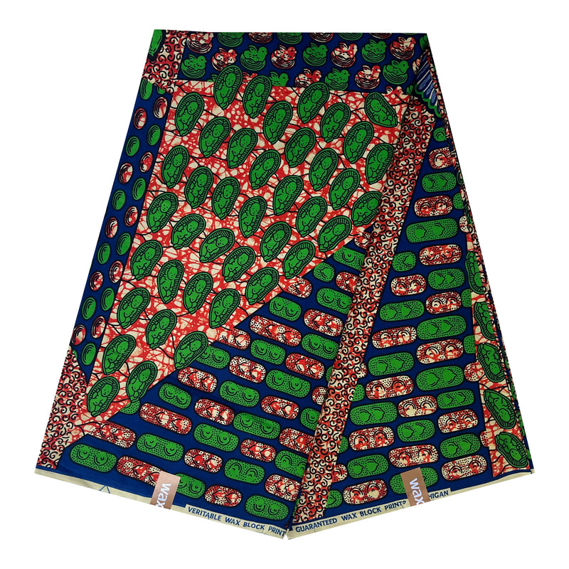 African Wax Print Fabric by The Yard - Green / Red