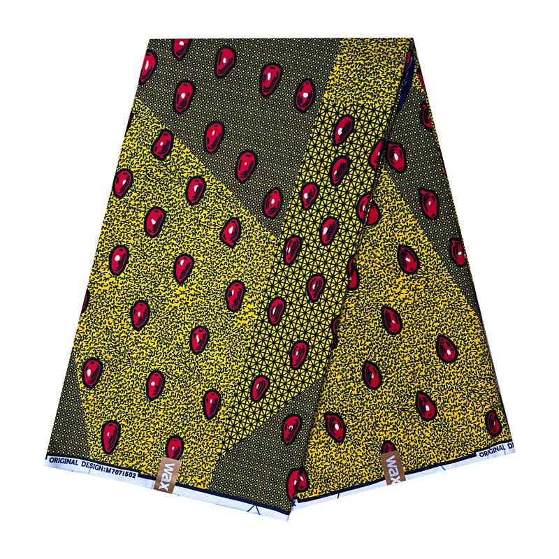 African Wax Print Fabric by The Yard - Lime Green / Red