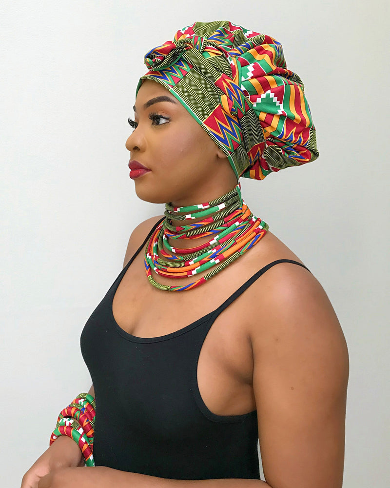 Neela Set of 2 Africa Print Choker Rope Necklace - Afrilege