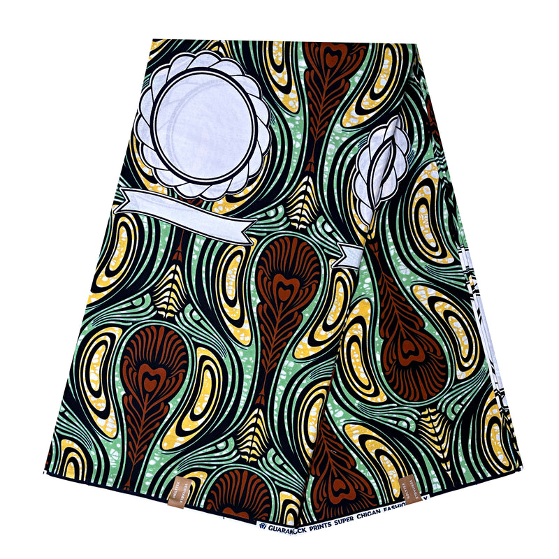 African Wax Print Fabric (Ankara) - Green / Brown