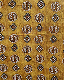 African Mudcloth Handmade Fabric with Gye Nyame adinkra Symbols - Mustard / Brown / White