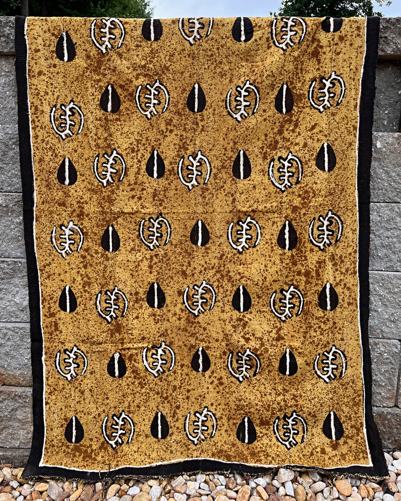 Adinkra and Cowry Symbols African Mudcloth Fabric from Mali