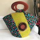 Abayomi Hand Woven Raffia Fibers African Basket bag with wood handle - Big - Afrilege