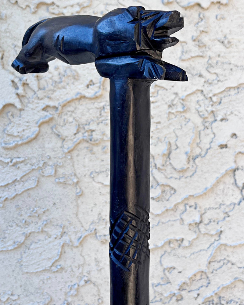 Lion Handle Ebony Wood Carved Walking Stick / Cane