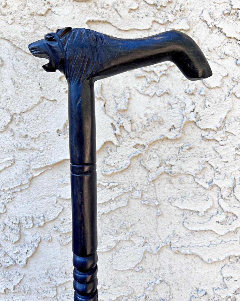 Lion head Ebony Wood Carved Walking Stick / Cane