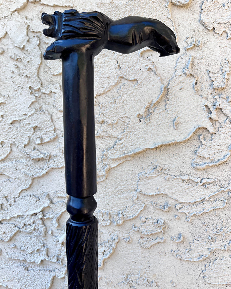 Lion Handle Ebony Wood Carved Walking Stick / Cane