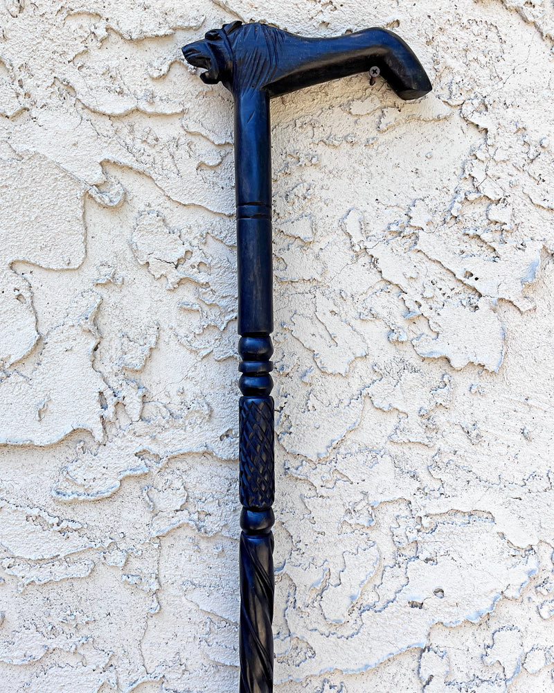 Lion head Ebony Wood Carved Walking Stick / Cane