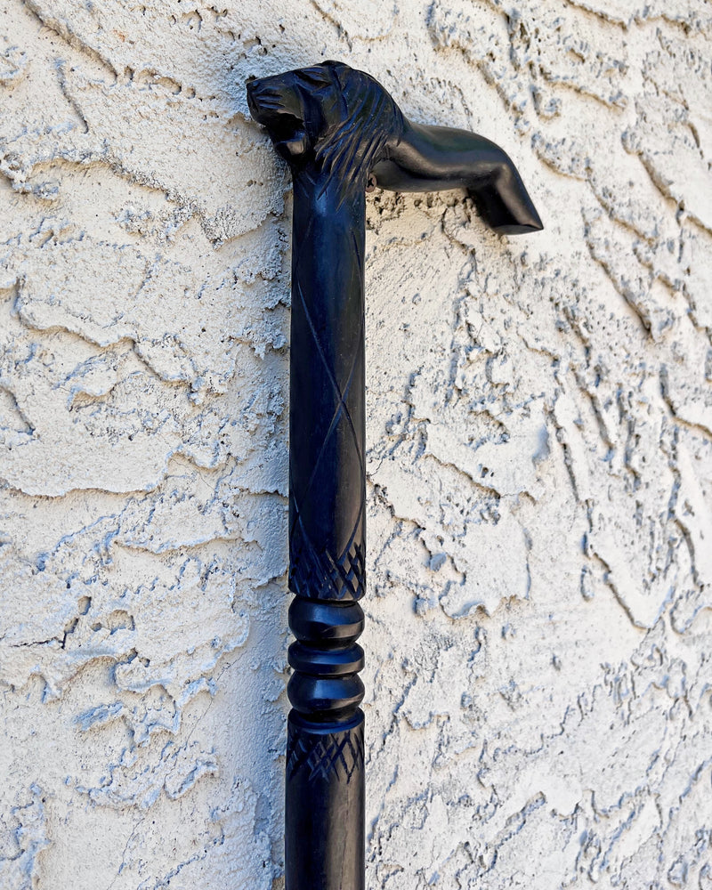 Lion head Ebony Wood Carved Walking Stick / Cane