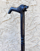 Lion head Ebony Wood Carved Walking Stick / Cane - Afrilege