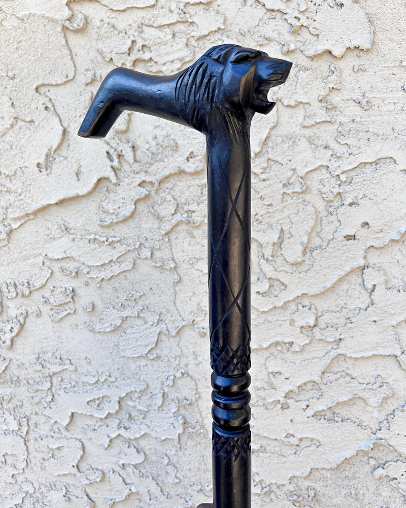 Lion head Ebony Wood Carved Walking Stick / Cane