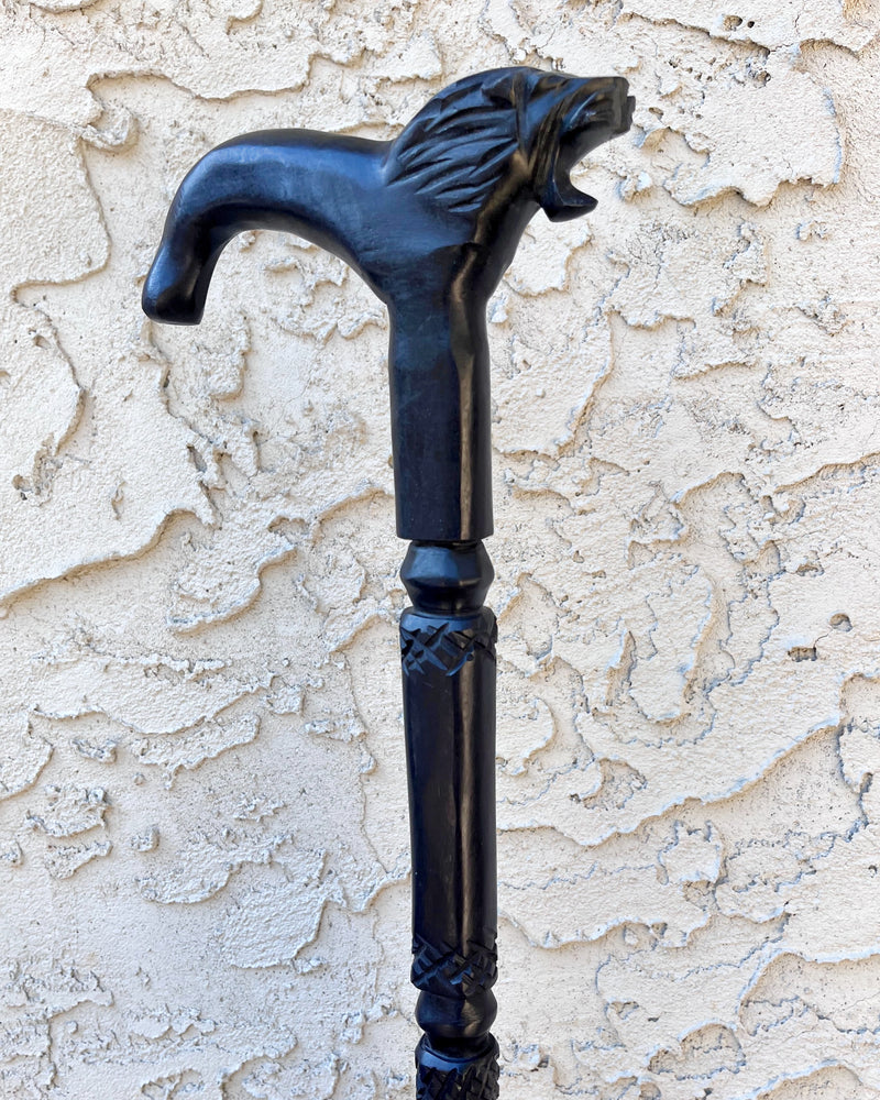 Lion head Ebony Wood Carved Walking Stick / Cane