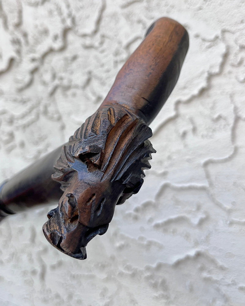 Lion head Ebony Wood Carved Walking stick / cane - Afrilege